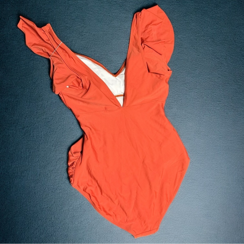 B2prity Ruffle One-piece Swimsuit-Tummy Control, Criss Cross-Red Brown - NWT (M) - Picture 3 of 10